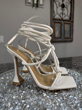 Lemonade White Lace-Up Strappy High margarita Heel Sandals 8.5
